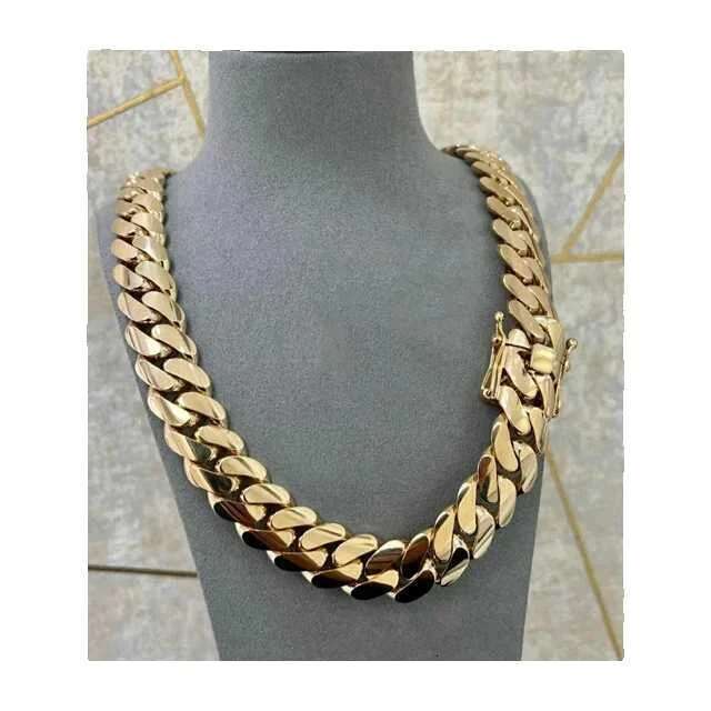 Mens Sier - Handmade 22mm Miami Cuban Link Chain, 520g Heavy Solid Sterling Sier, 14k Gold Plated Hip Hop Curb Chain