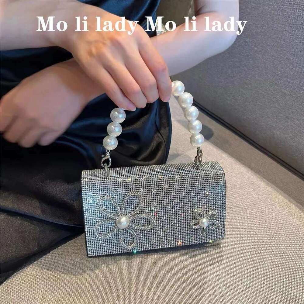 Designer Bag 2025 High Quality Glitter Shiny Rhinestone Women Handbag Fashion Pearl Beading Evening Wedding Party Clutch Purse Crossbody Bag Luxury Ba