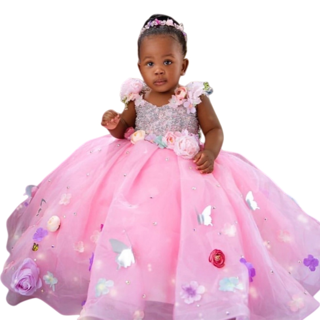 2026 Pink Ball Gown Flower Girl Dresses Flowers Crystals Pearls Tulle Little Girl Christmas Peageant Birthday Christening Tutu Dress Gowns ZJ427