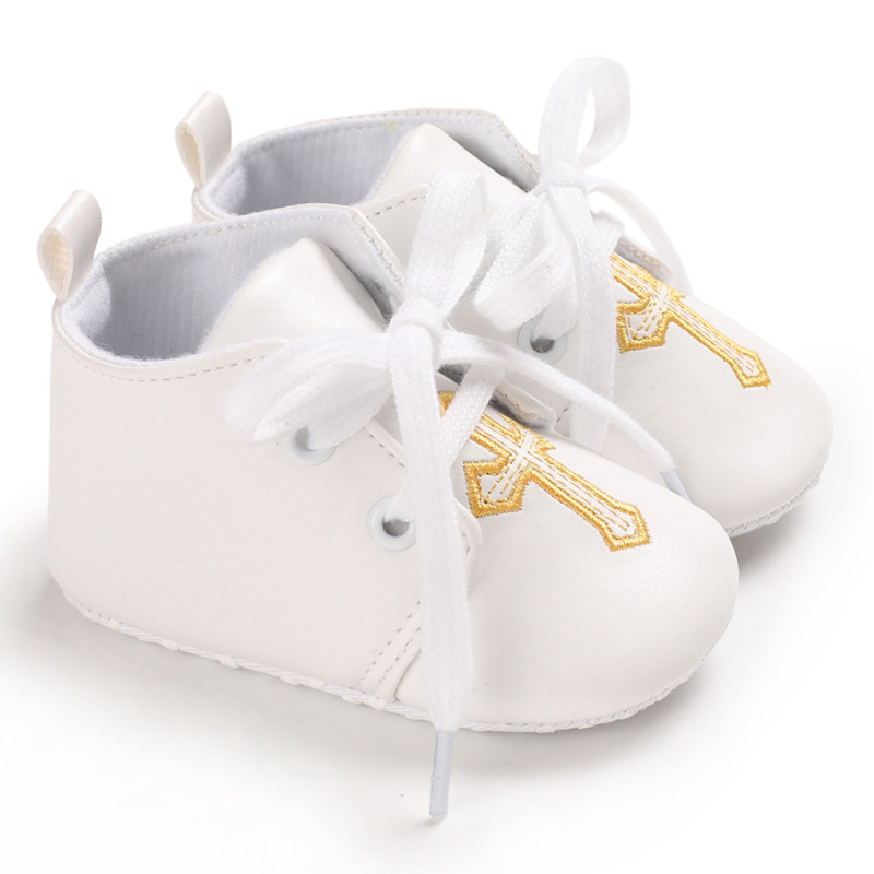 Newborn Baby White Baptism Shoes Soft Anti-slip Toddler Umshop Boy Girl Christening Golden Church Cross Soled Infant First Walker Shoes 0-18 Months U0