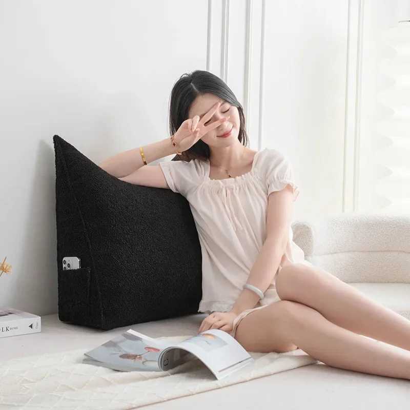 Triangular teddy velvet bedside cushion soft bag tatami anti-collision bed high-end large backrest removable and washable G251124