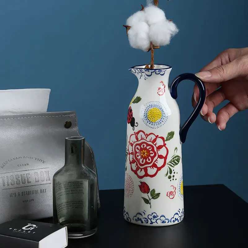 Ins Light Luxury Vintage Kettle Ceramic Vase Ornament Living Room Flower Arrangement Creative Milk Jug Flowers Seasoning Bottle C251124