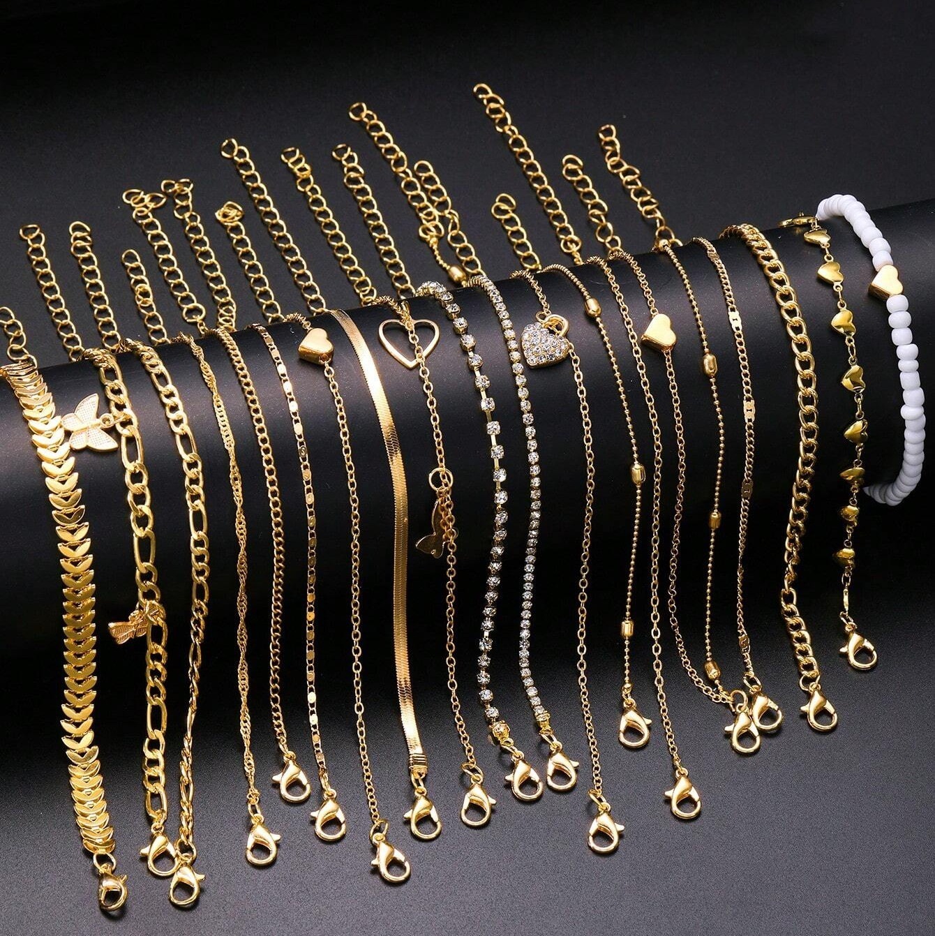 New Beach Style Love Butterfly Ball Chain Foot Chain Set 12 Piece Versatile Trendy Foot Accessories 250114