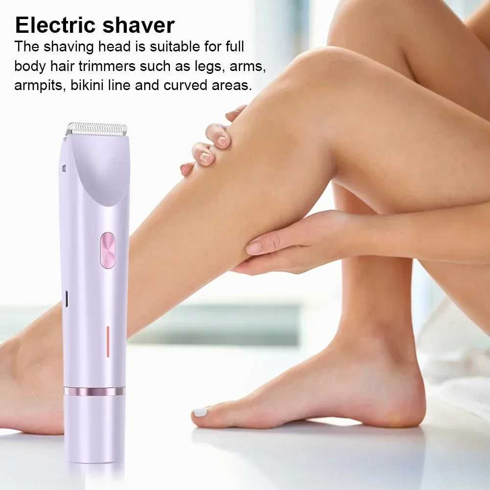 Women Electric Razors 2 in 1 Dual-Head Painless Bikini Trimmer Wet Dry Use for Ladies Pubic Hair Detachable Head Electric Shaver L251124