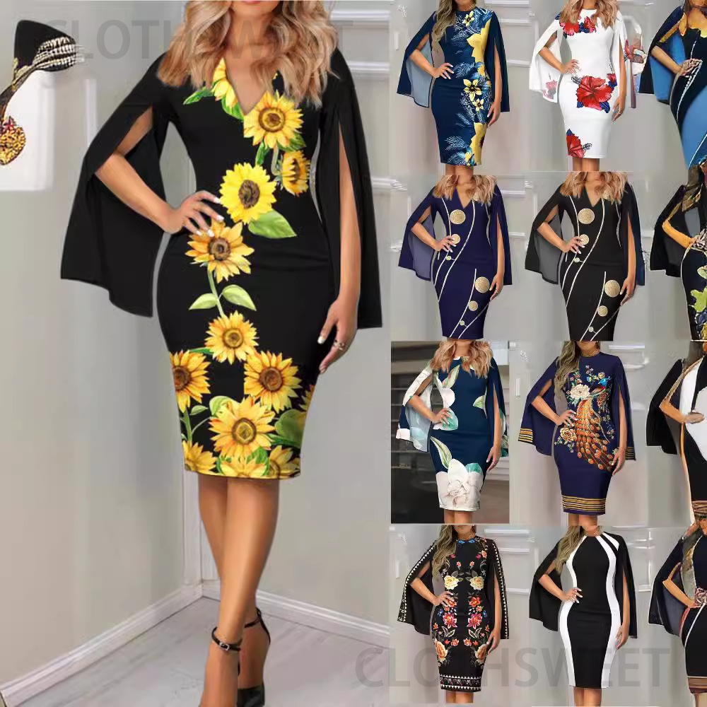 2023 Summer V-neck Temperament Sexy Fashion Printed Dress for Women