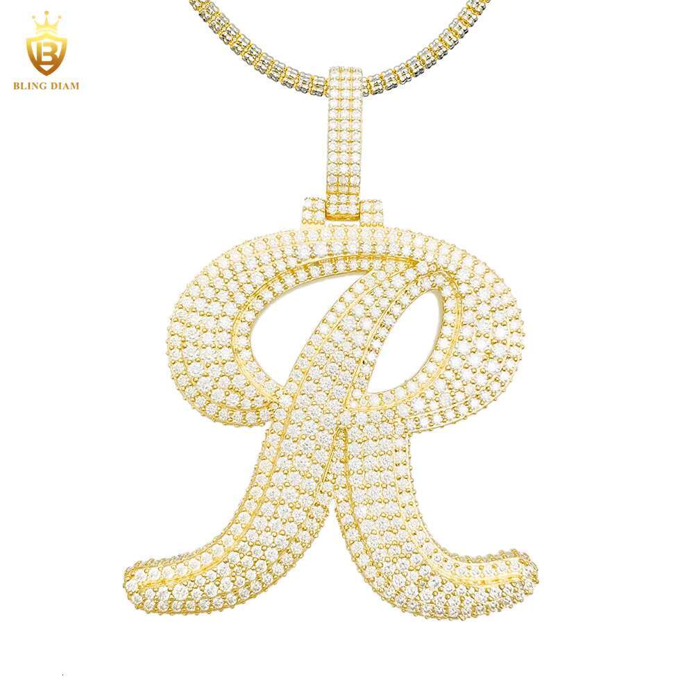 GRA Certificate Charm Necklace Diamond VVS Moissanite Custom Initial Letter R Pendant 925 Sterling Silver