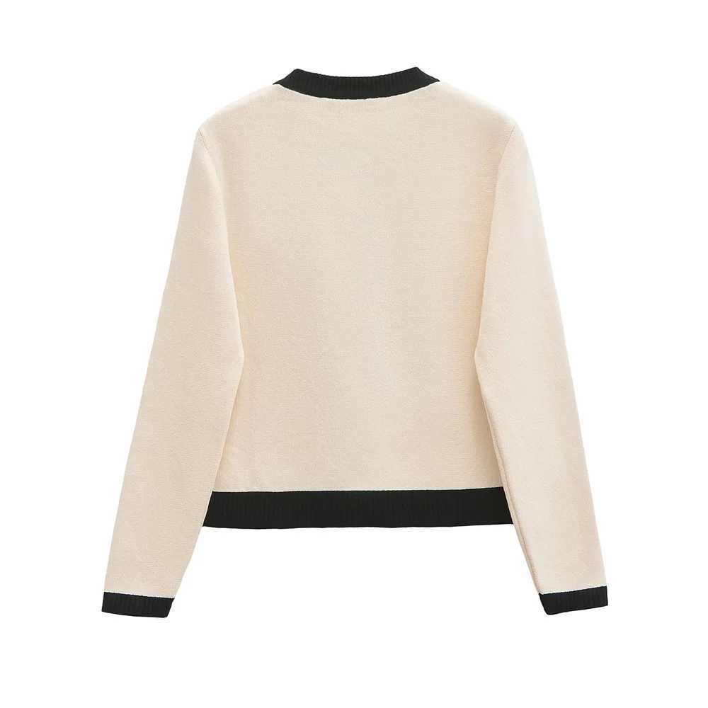 autumn new European and American breasted long sleeved black and white round neck knitted cardigan short jacket J251124