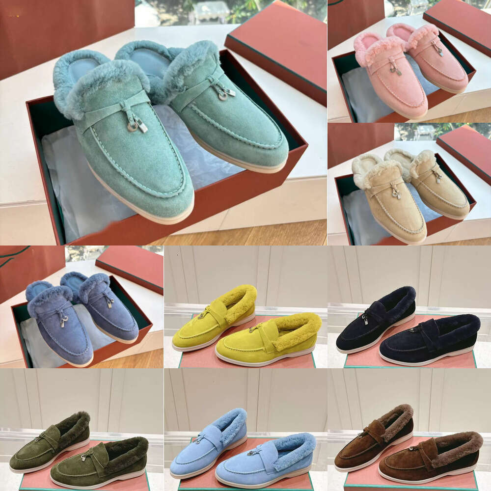 Designer shoe loafer womens mule clog sandal Round Toe Flat Suede leather warm winter Mule sabot Retro casual fluffy Furry Slippers fur slide loafer shoe casual shoes