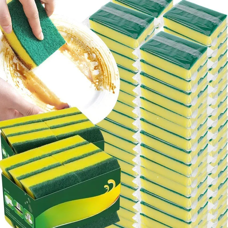 50PCS/set Kitchen Dishwashing Sponge Soft Absorbent Clean Rub Pot Rust Scouring Pad Removing Kits Household Cleaning Brush Sponge