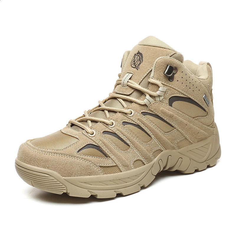 Men High Quality Leather Boots Fishing Hunting Sneakers Desert Combat Mens Boots Outdoor Hiking Shoes Ankle Boots Work Safe 250421
