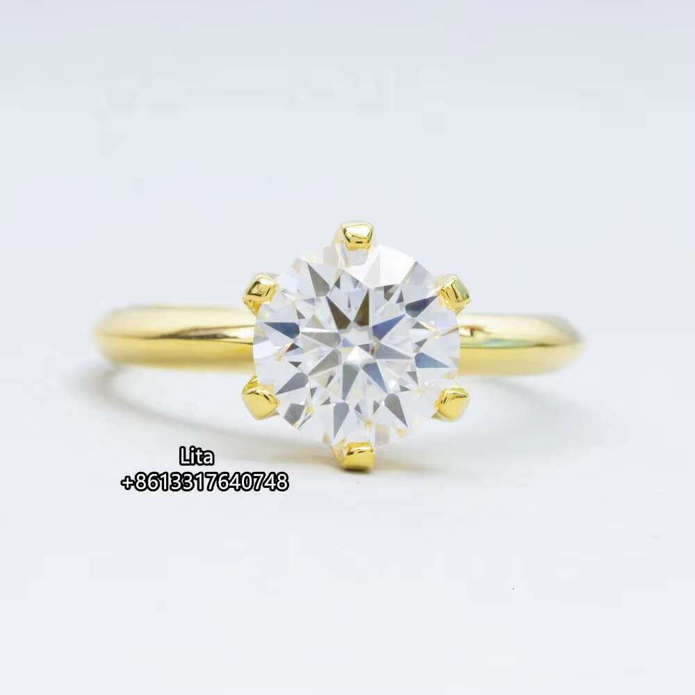 925 18k Sterling Silver 6 Prong Round 8.0mm 2ct Gems Solitaire Moissanite Ring