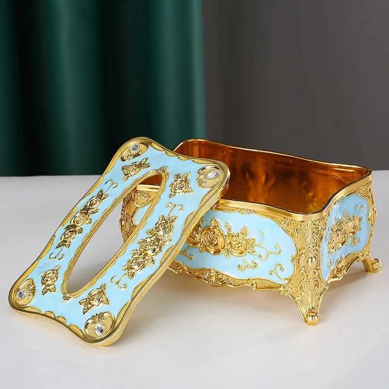 European-Style Tissue Box Living Room Desktop Tissue Box Retro Luxury Tissue Case Rose Patterned Napkin Holder Home DecorationM251124