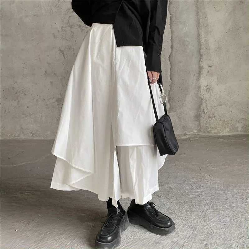 Womens black leather pants Japanese Gothic irregular high waisted pleated leather pants womens retro cargo leather pants womens clothing M250424