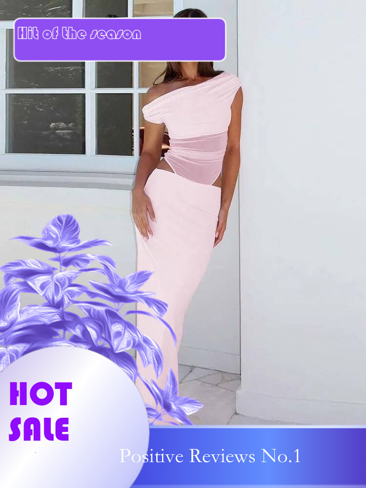 Dongdumaoyi Townlike Mesh Patchwork Maxi Long Slim Bodycon Dress Women One Shoulder Spring Summer Nightclub Sexy Party Dresses