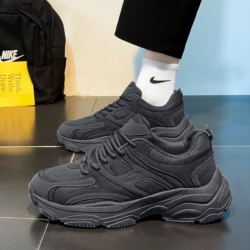 Black Sneakers For Men Thick Bottom Breathable Mesh Running Shoes Designer Casual Sport Shoes