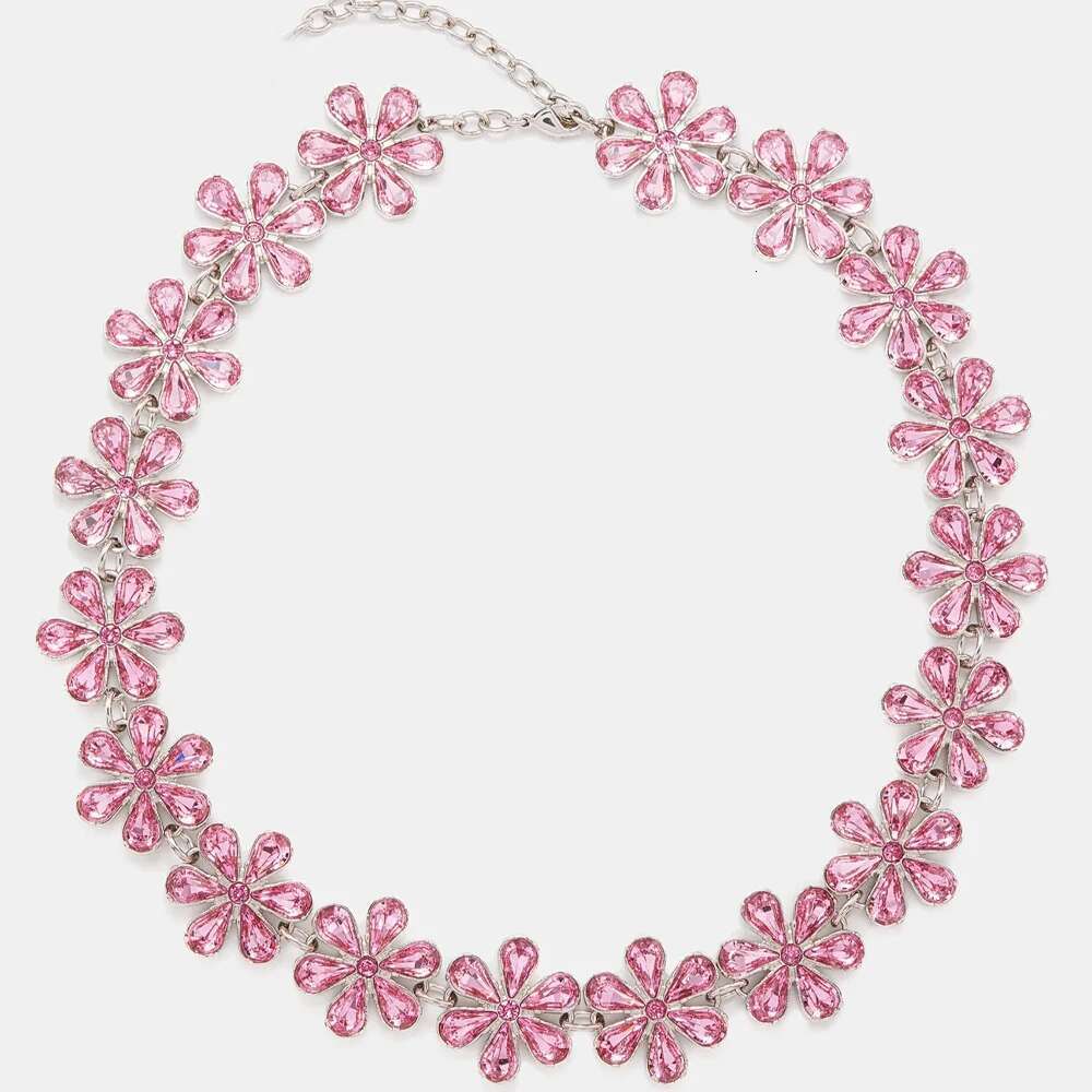 Stonefans Pink Crystal Flowers Choker Statement Accessories Fashion Women Rhinestone Collar Necklace Clavicle Jewelry