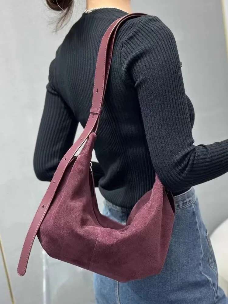 Women Large Capacity Soft Suede Leather Shoulde Hobos Style Casual Strap Crossbody Bag Zip Office Ladies Work Underarm Bags