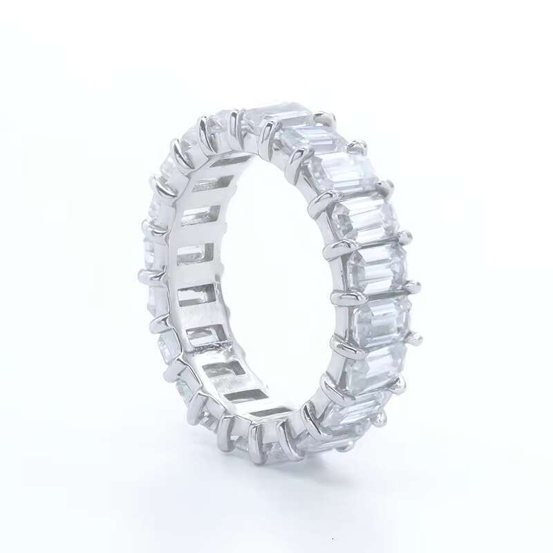 925 Sterling Silver 14k Gold Eternity Band Ring VVS GRA Certificate Moissanite Emerald Moissanite Hip Hop Ring