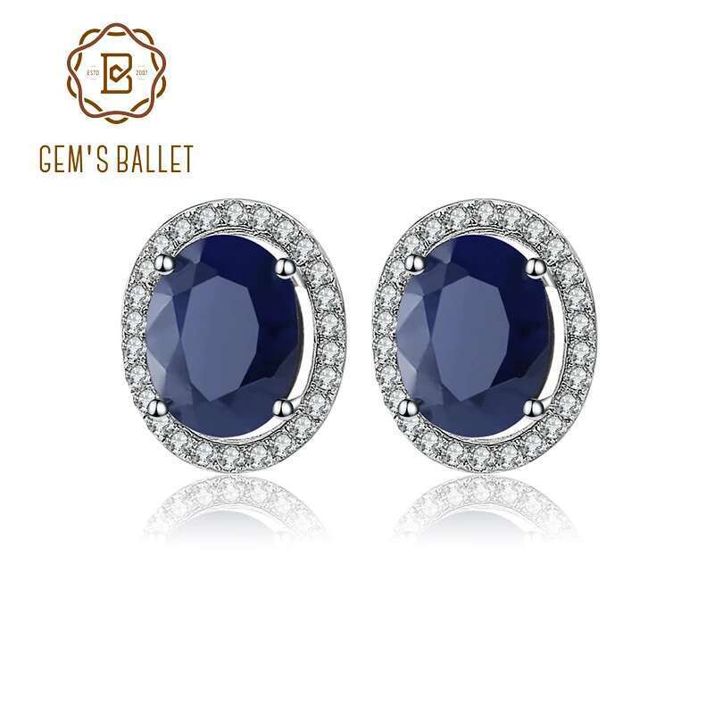 GEM'S BALLET 7x9mm Natural Blue Sapphire sterling sier Gemstone Stud Earrings Vintage Fine Jewelry Women Gift Fashion