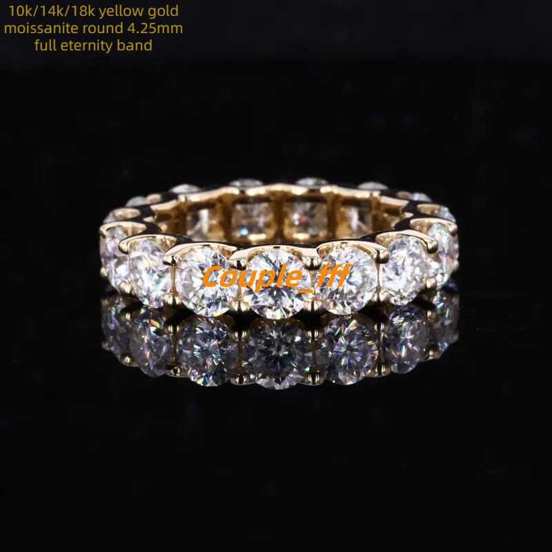 Lab Grown Moissanite Stone Diamond Jewelry 10k 14k 18K Yellow Gold Ring Full Eternity Wedding Band