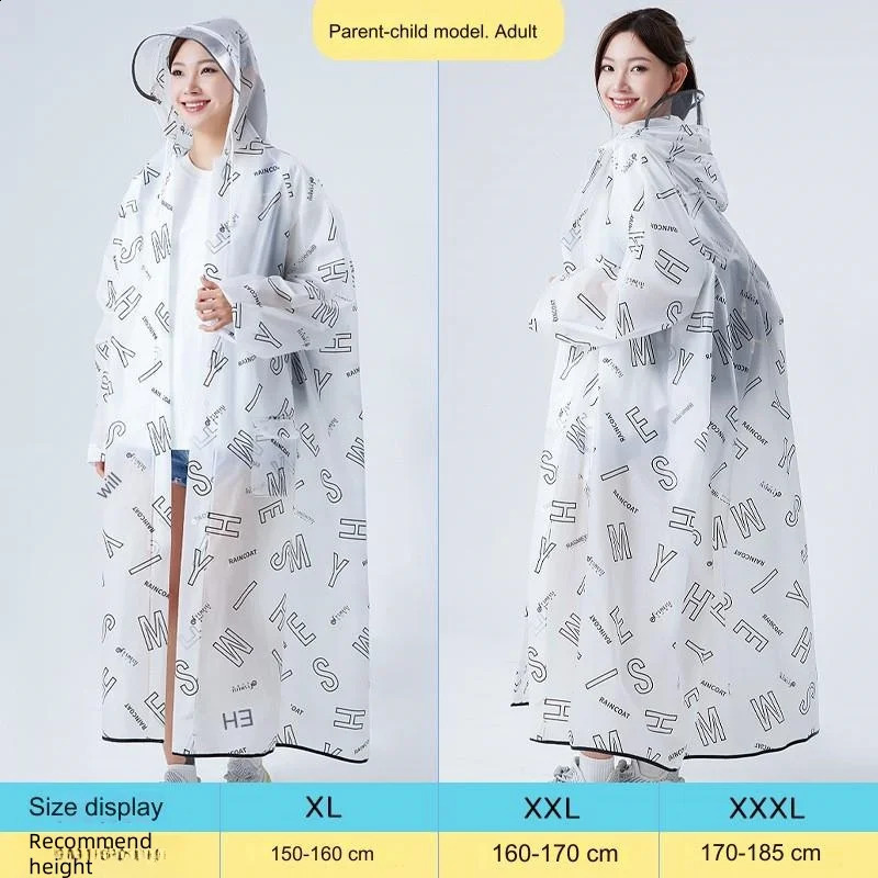 Family Raincoat Translucent Rain Coat with Letters EVA Hooded Rain Poncho for s Men Women 250421