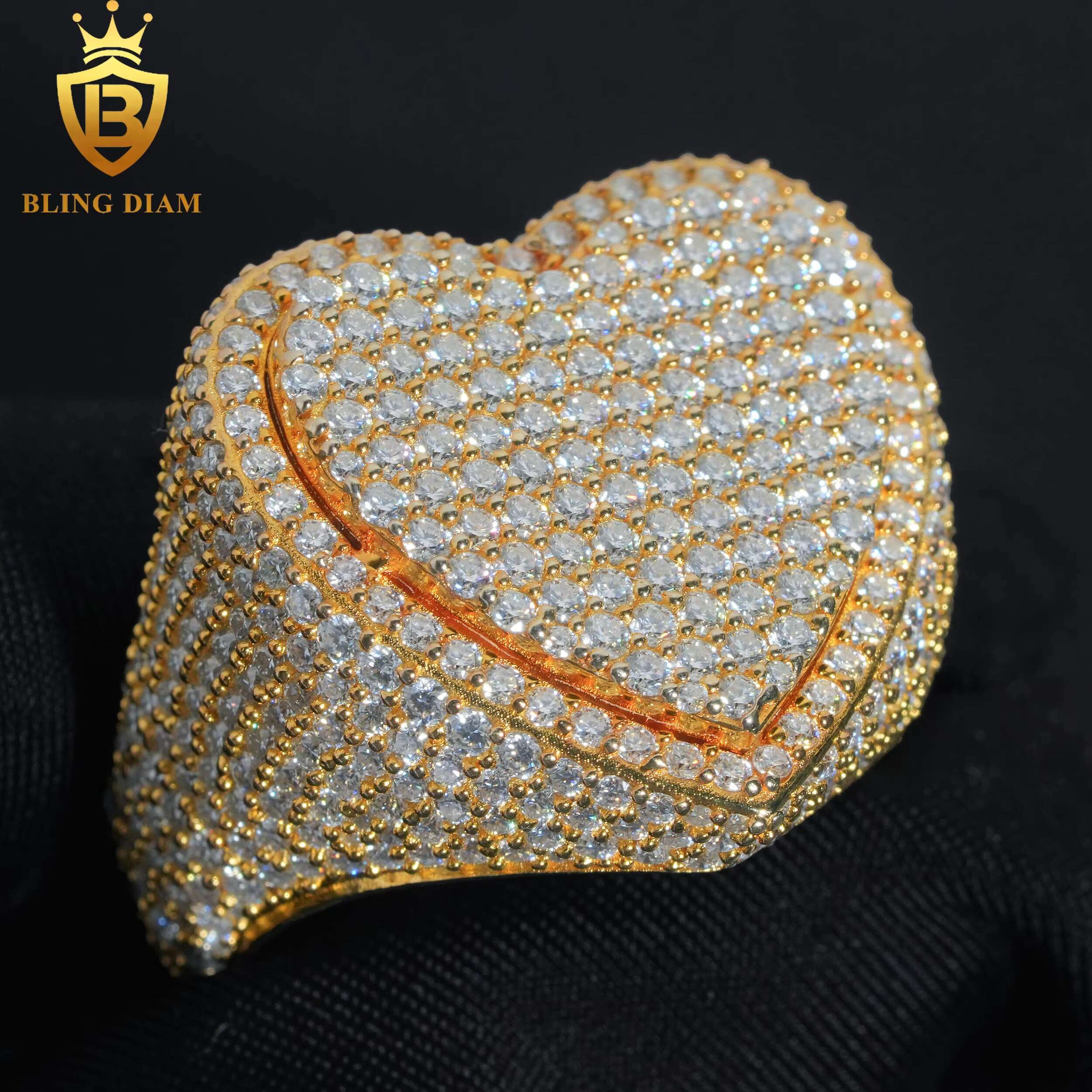Hip Hop Style Jewelry Mens Ring Fully Diamond VVS Moissanite Iced Out 925 Solid Silver Heart Rings