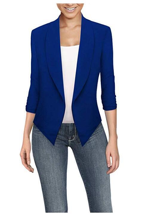 2019 new spring and summer long sleeve solid color cardigan irregular hem Blazer