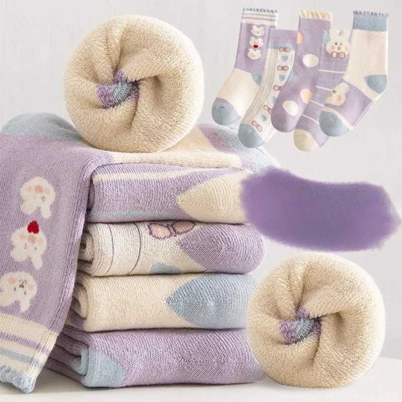 Kids 5 Pairs Puppy Thick Warm Brushed Girls SOCKS Winter Autumn Soft Cute Sports Cozy SOCKS For CHIld Girls G251124