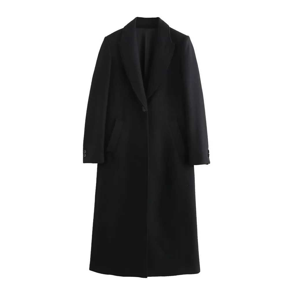 Womens Black Fashion Versatile Long Collar Commuter Coat Autumn/Winter New Womens Wear J251124