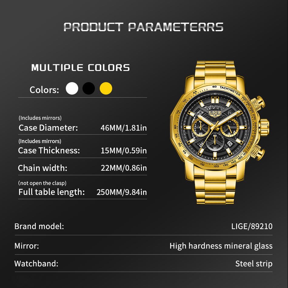 LIGE Men's Steel Strip Calendar Watch Men's Watch Six Pin Multi functional Waterproof Calendar Men's Watch