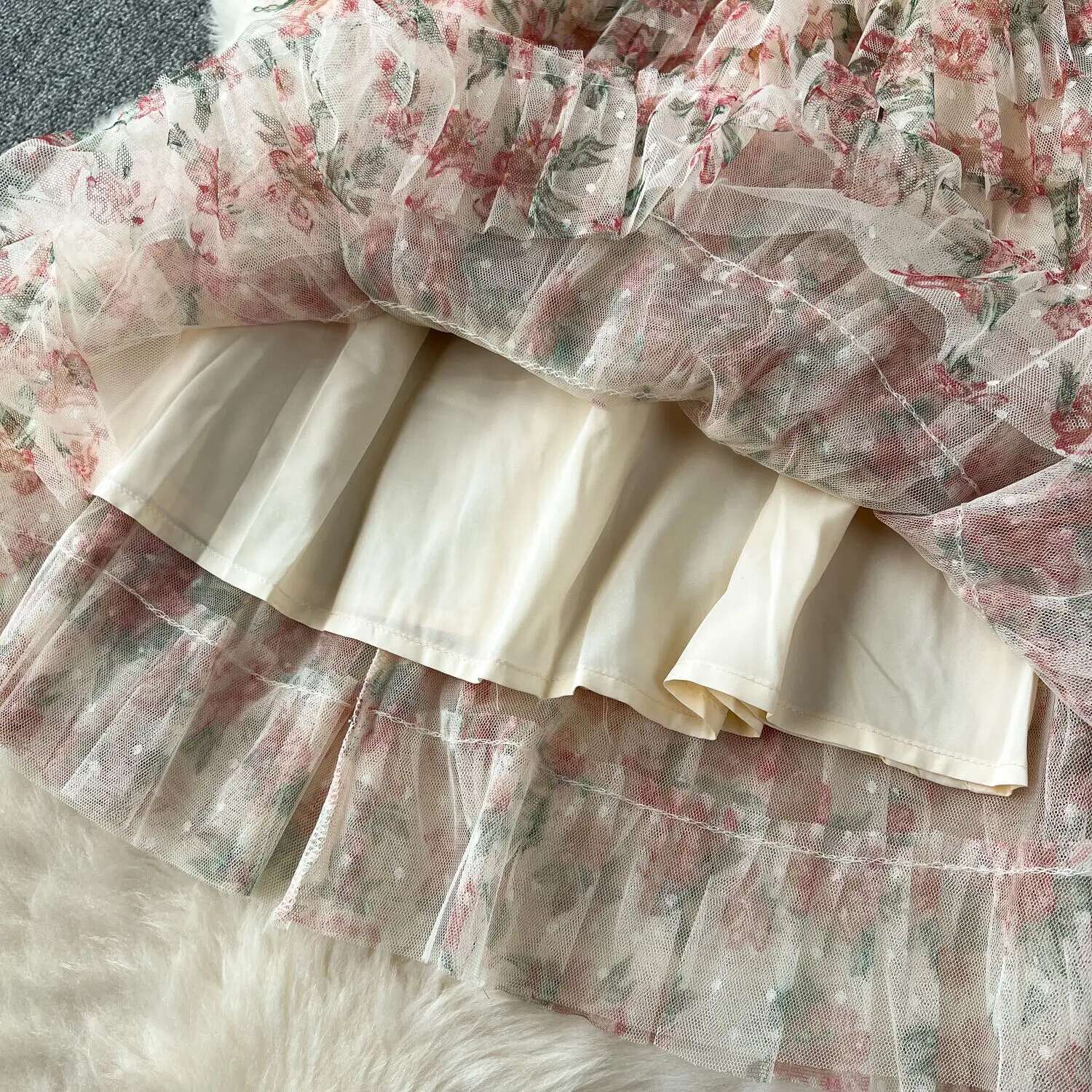 Elegant Floral Ruffle Cake Dresses Shirt Women Summer Holiday Printed Short Sleeve Evening Vestidos Bow Dots Party Robe