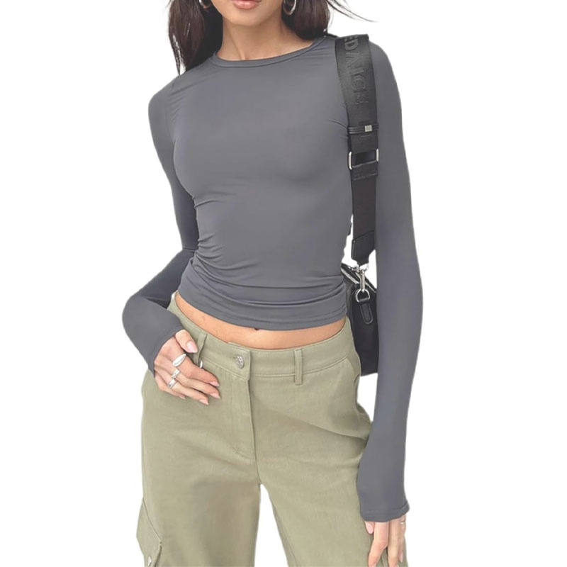 Modern Tight-Fitting Long-Sleeve Top for Women - Short Length---0803