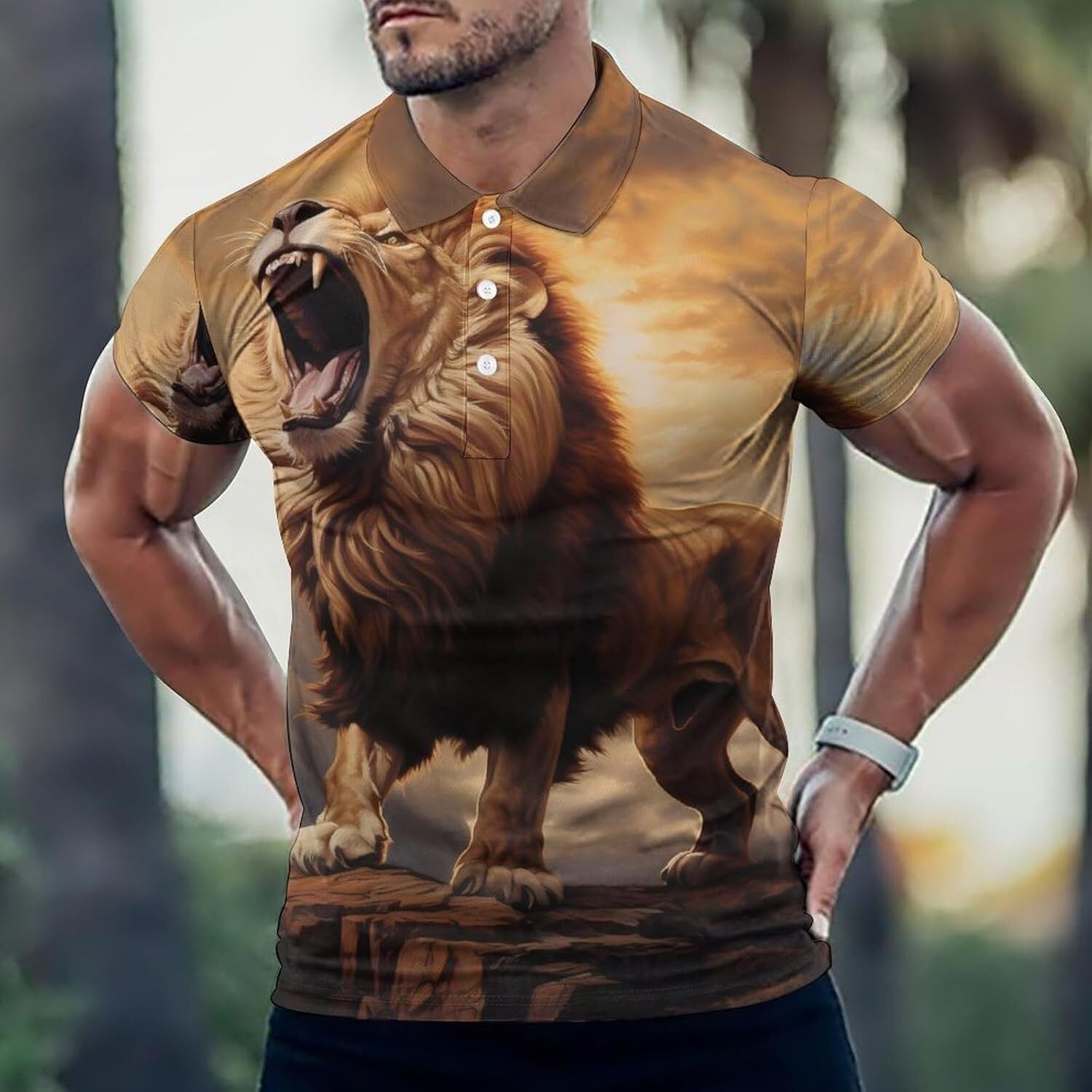 Mens Polo shirt Animal Lion Polo Shirt for Men Collared Short Sleeve Top Polos shirts tshirt Casual tops summer clothes Short sleeve cool