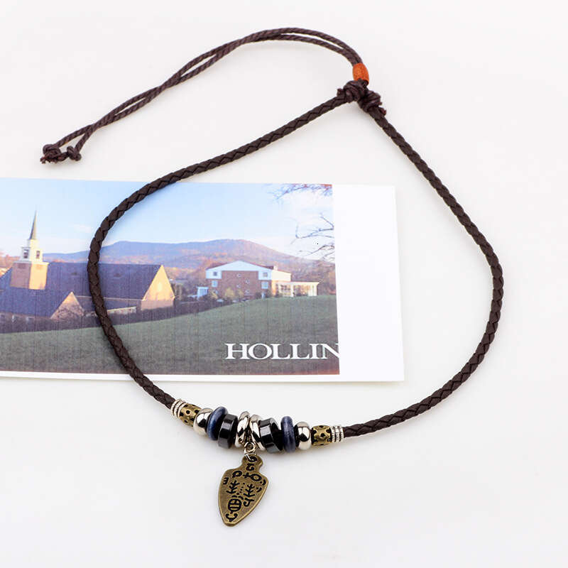 Pendant, genuine leather, ancient sword leather rope, woven necklace, fashionable accessory
