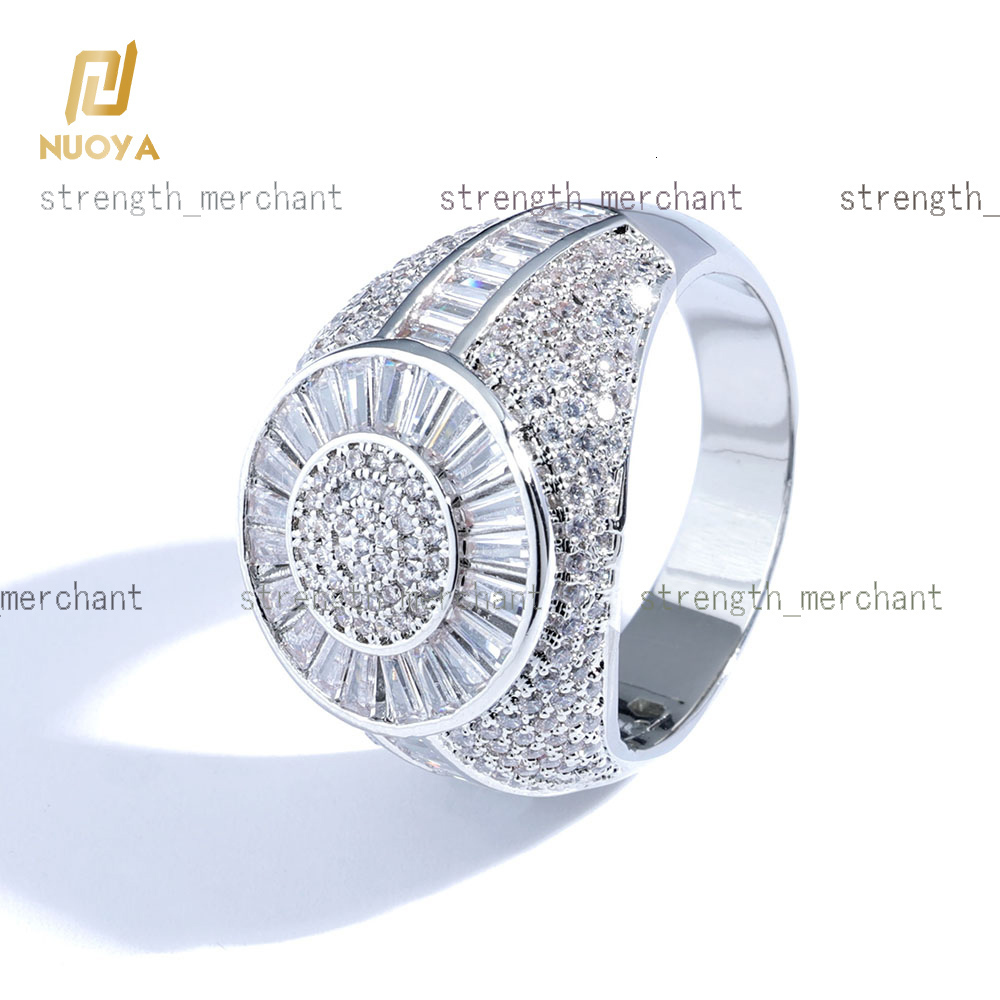 NUOYA Hip Hop Fine Jewelry Shiny Iced Out Diamond Ring Silver and Gold Plated Brass Micro Pave Baguette CZ Stones Ring for Women