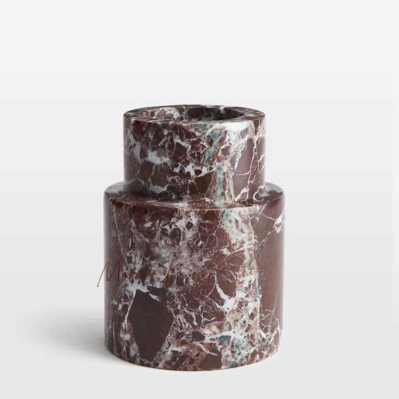 Luxury British Designer Violet Red Marble Vase Soft Decoration Villa Showpiece Desktop Centerpiece C251124