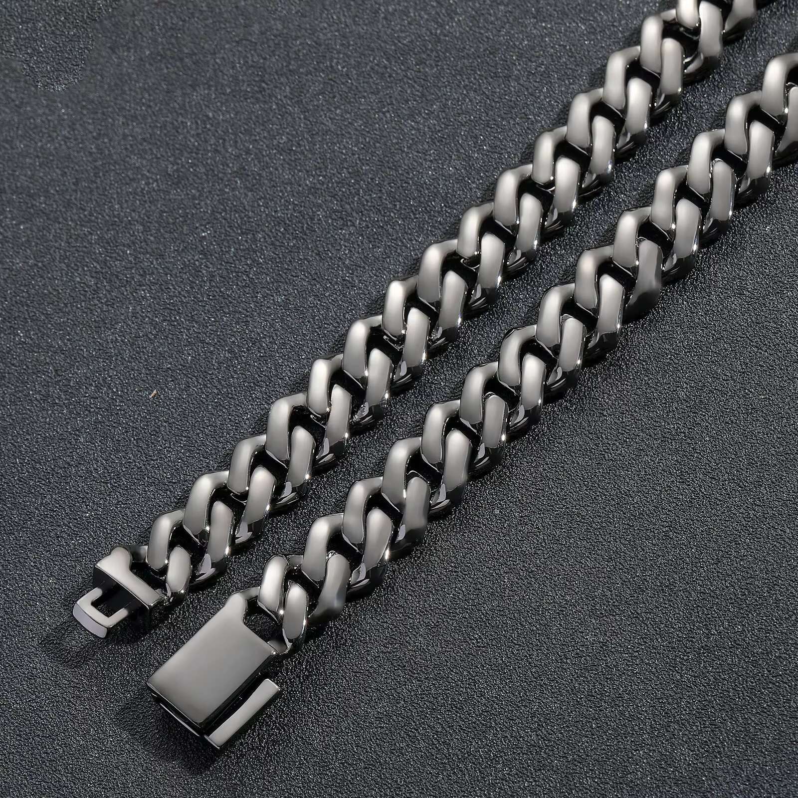 BES 10-13-15-20MM Black Zircon Rhomboid Cuban Chain Bracelet with Rap Personality Miami Iced Out Cuban Bracelet Hip Hop Jewelry
