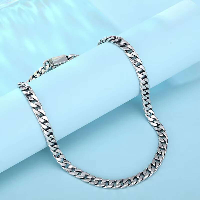 Classic Miami Necklace 925 Sterling Silver 7.5mm Oxidized Vintage Cuban Chain Mens Chain Jewelry