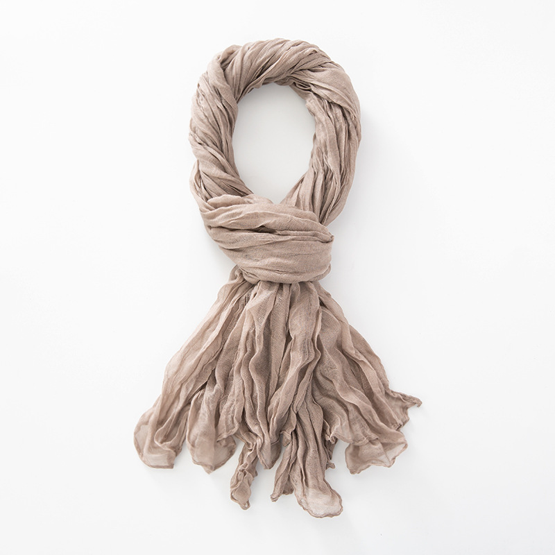 K502 Solid color autumn and winter new foreign trade twist scarf wholesale natural wrinkle pure linen scarf cotton and linen scarf female shawl