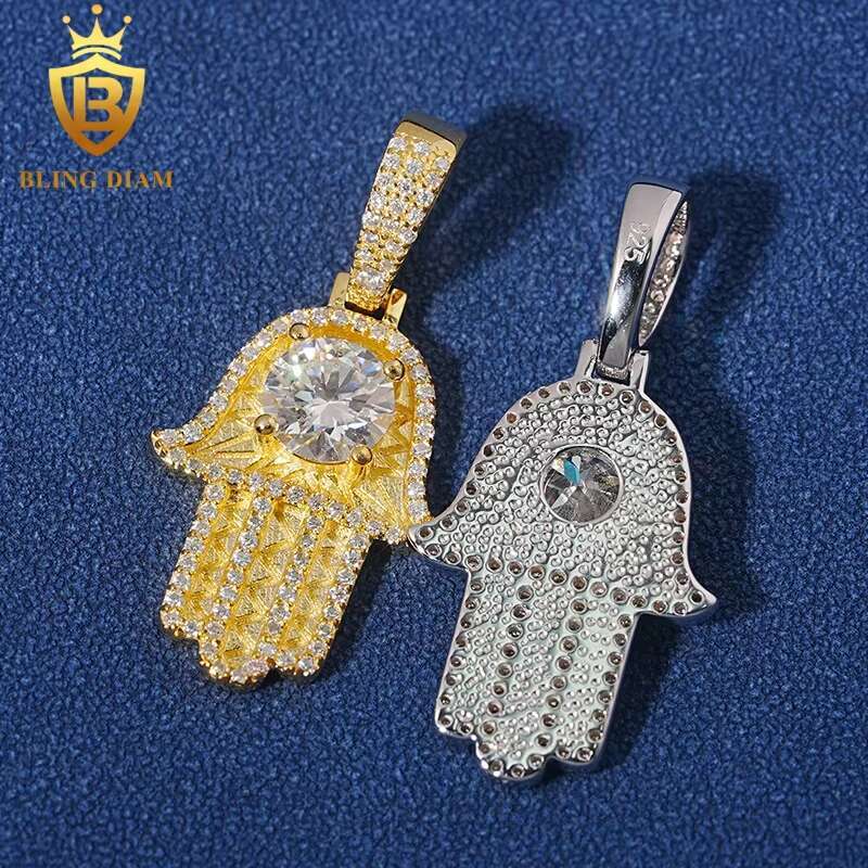 New Custom Hamsa Hand Pendant Hip Hop Jewelry Big Diamond VVS Moissanite 925 Silver Charm Rapper Pendant
