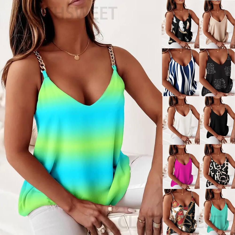 2022 summer simple sleeveless chain sling printed Vest Top Women