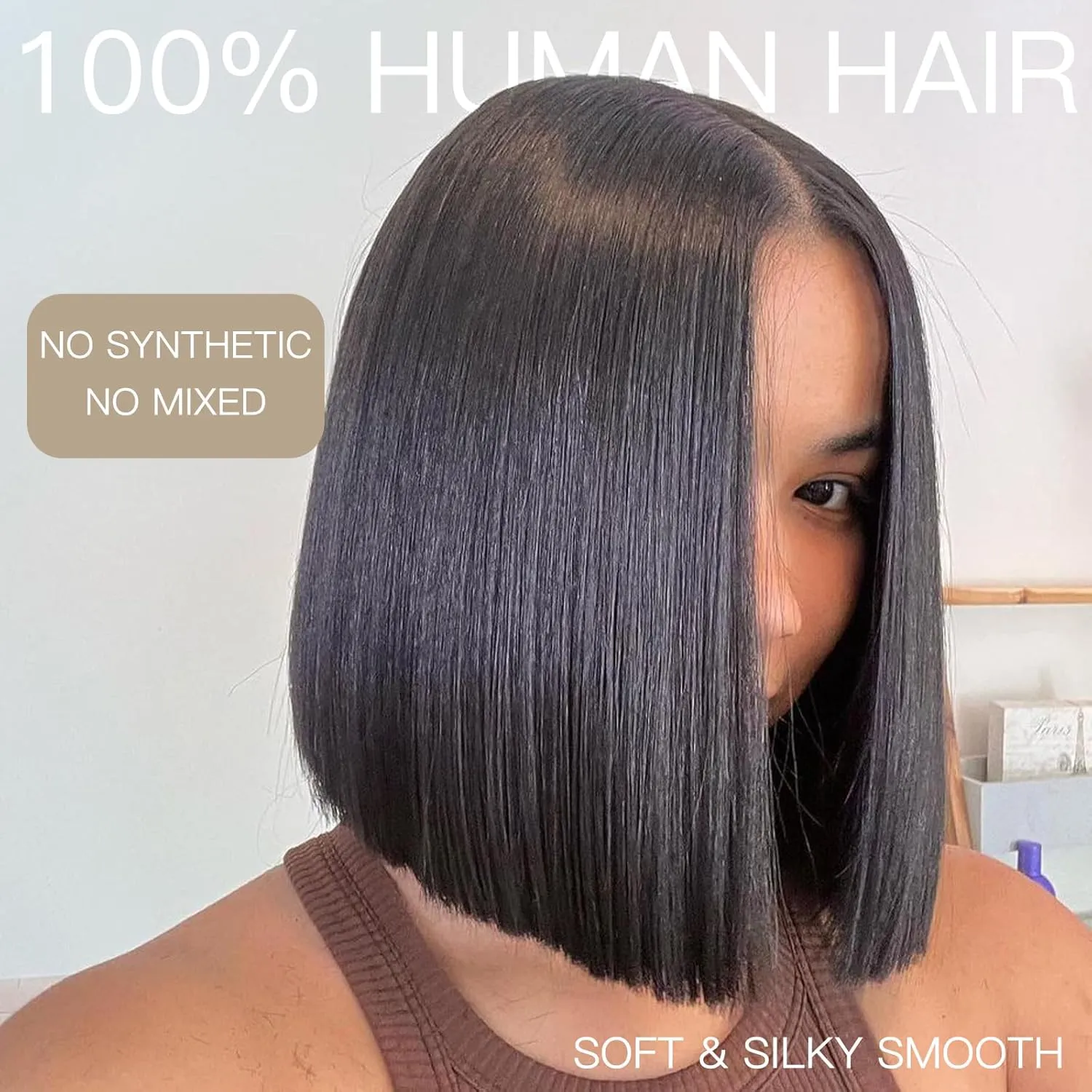 Black Colored Short Bob Human Wigs For Black Women Brazilian Straight Huamn Hair 13x4 HD Transparent Lace Front Hair Wig Lace Frontal Wig Pre Plucked 