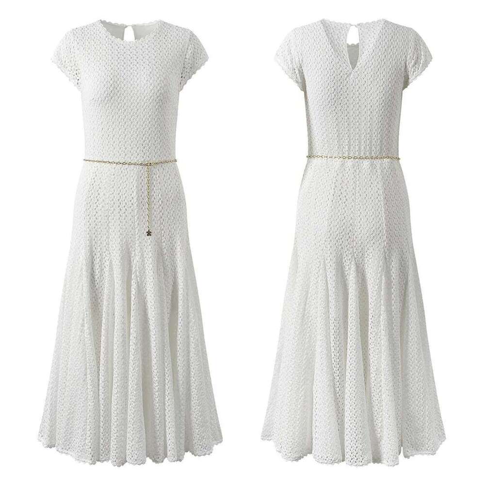 Designer Women's Clothing White Hollow Dress With Temperament And Fashionable Commuting Long + Short Skirt Gentle Style 2025 Summer New M Party