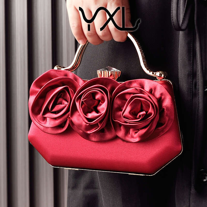 Dinner Bag New Silk Flower Banquet Match Party Handheld Diamond Set Evening Dress Bag KQ