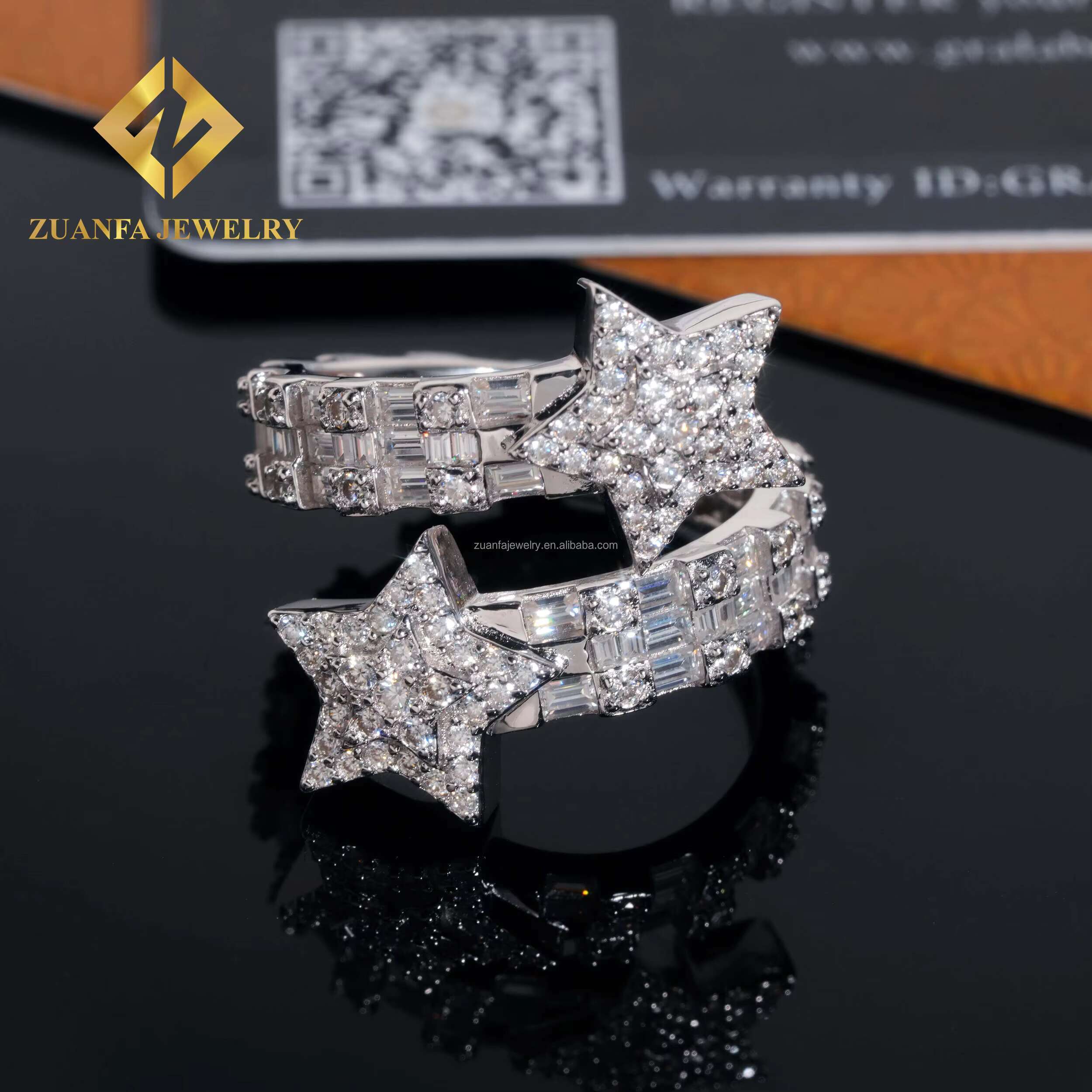 Drop Shipping Elegant Style Female Style Hip Hop Luxury Rapper Iced Out Jewelry VVS1 Moissanite Diamond Star Shape Hip Hop Ring