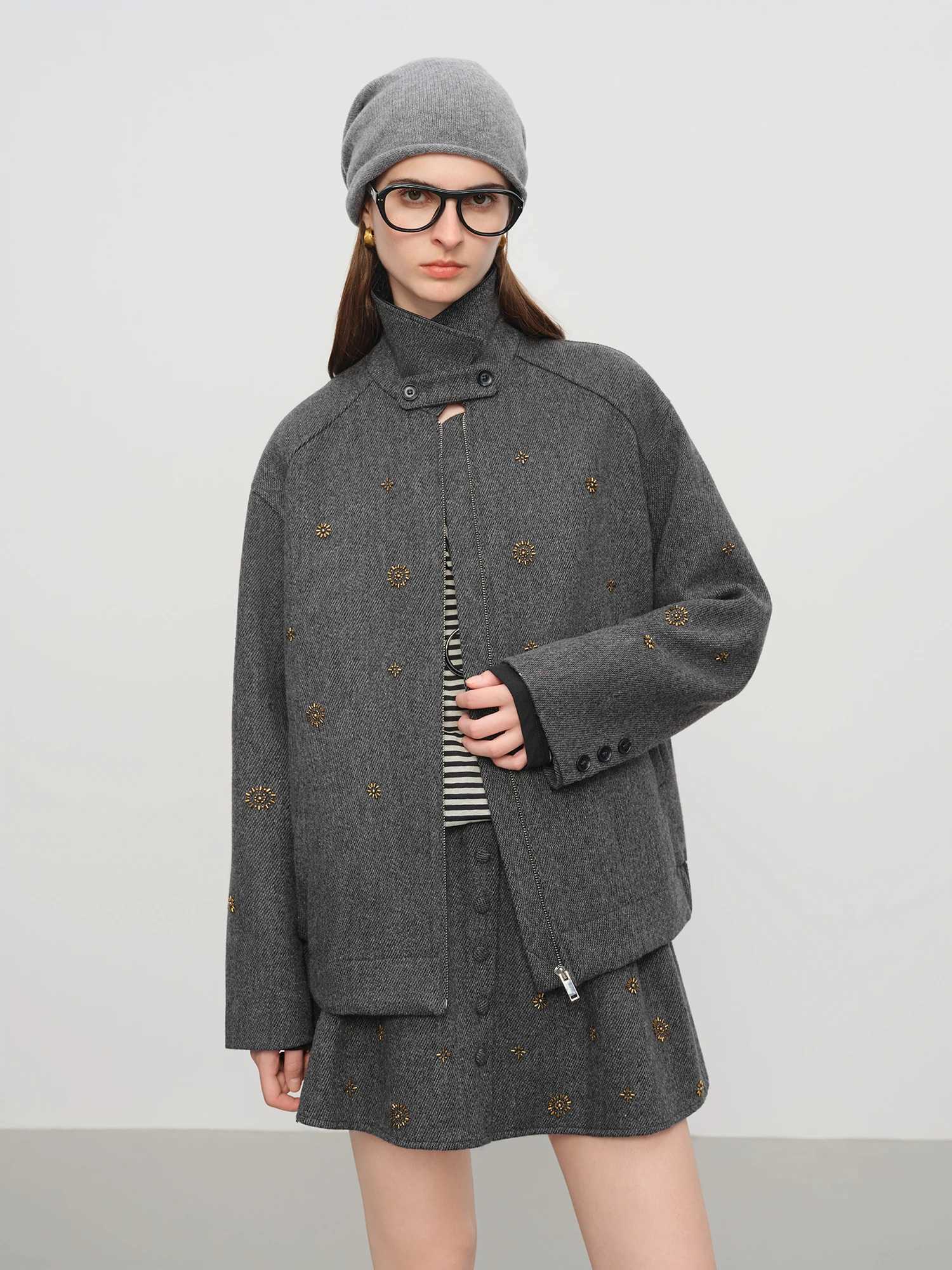 FSLEPremium SeriesWool Embroidery Patchwork Tweed Coat Women 2025 Winter New Jacket Turn Down Collar Commuting Age-reducing J251124