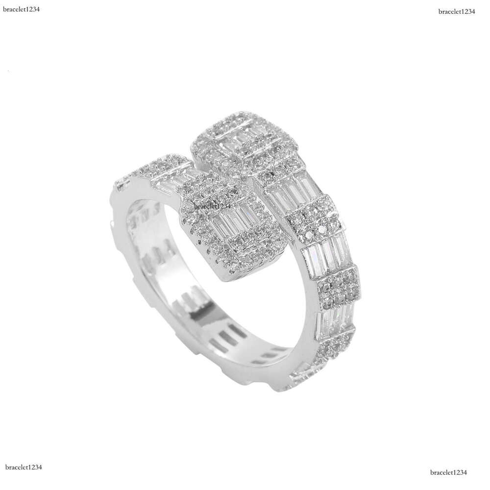 Luxury designer Ice out all VVS Moissanite Hip Hop T-square pure gold electroplated micro-inlaid rings for men and women