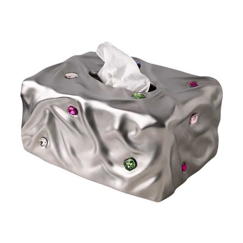 Ceramic Tissue Box Fold Pattern Colored Stone Silver Cardboard Paper Towel Holder Napkin Home DecoractionM251124