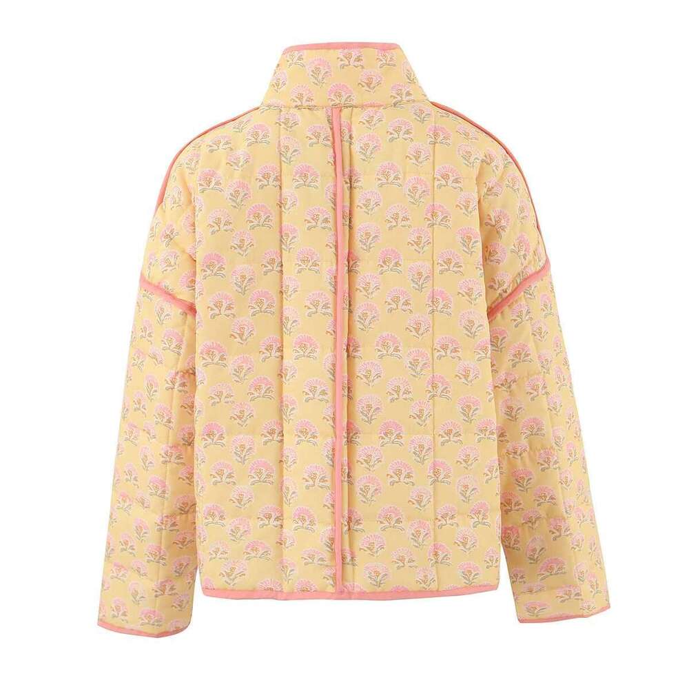 Designer Clothes Print Quilted Cotton Jacket Women Fashion Long Sleeved High Neck Coats Female Single Breasted Loose Coat Autumn New Outerwear