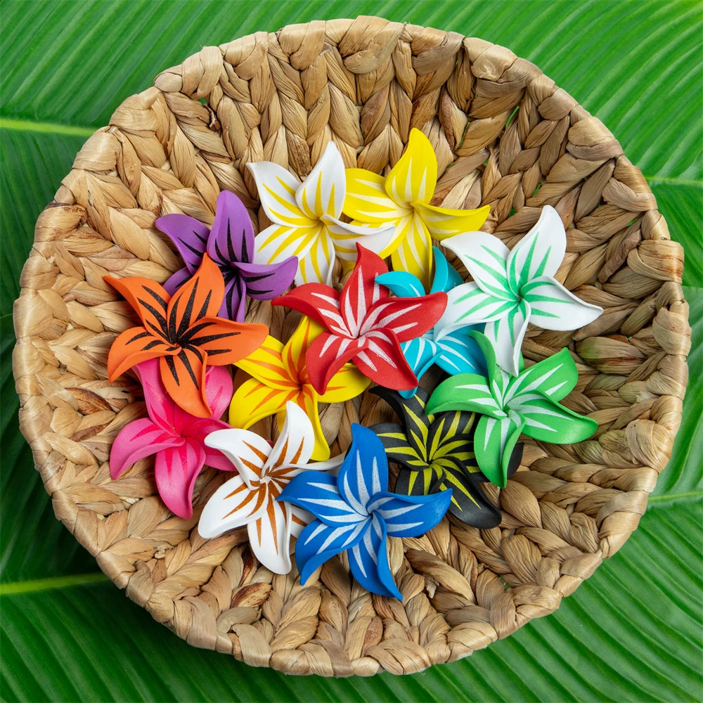 12pcs Mixed Colors Plumeria Flowers EVA Foam Ear Flower Hairpick Hawaii Aloha Hula Girls Dancing Accessories Supply 250420